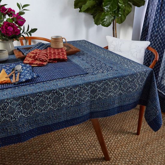 Samara Hand Stitched Quilted Tablecloth - Indigo